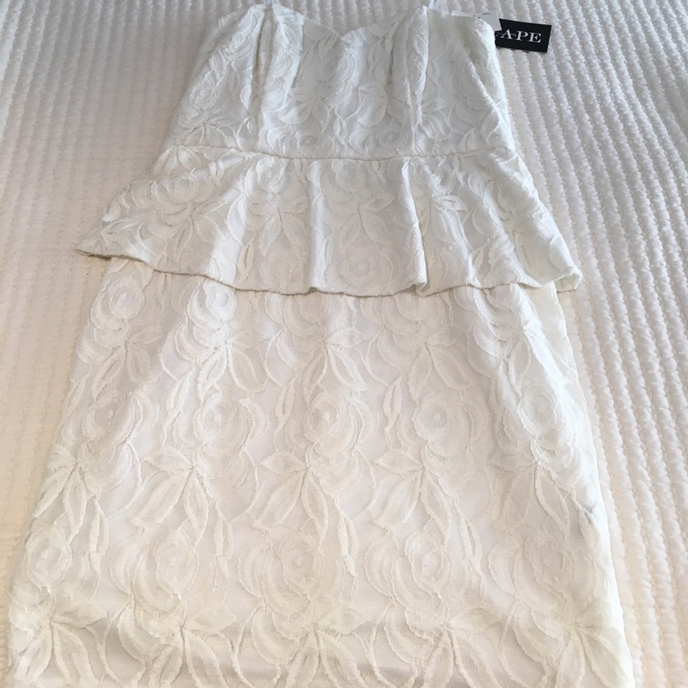 Strapless White Lace Peplum Dress